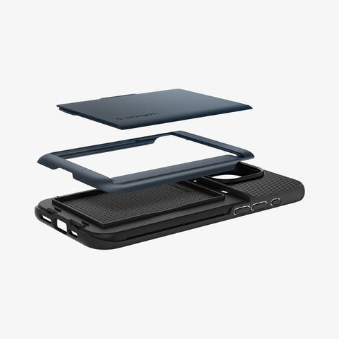 ACS06589 - iPhone 15 Pro Max Case Slim Armor CS in black showing the back with card in slot